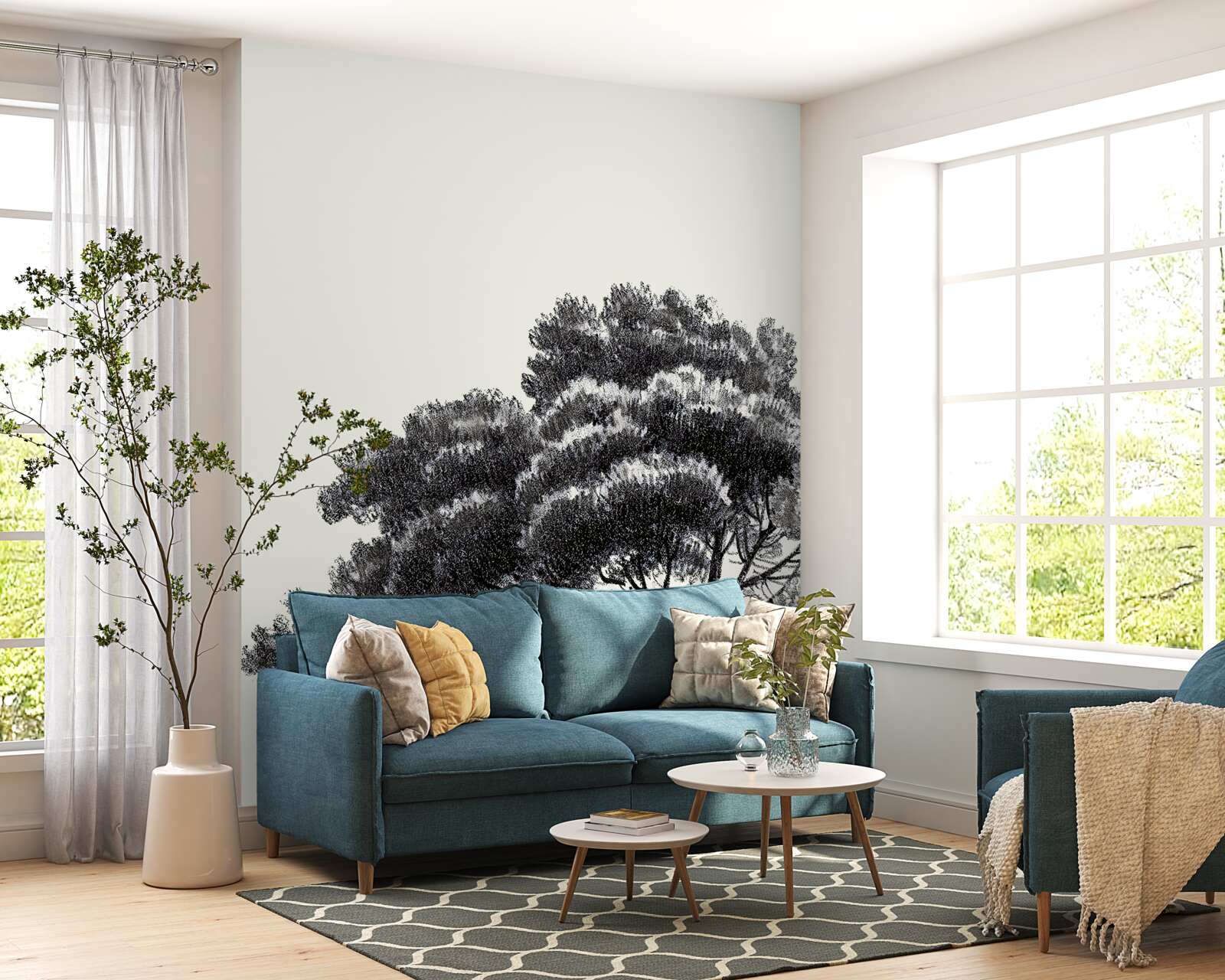 Fototapeta gęsto graniczące duże drzewo porośnięte lasem