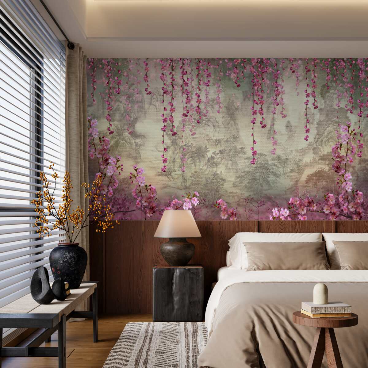 Fototapeta różowe kwiaty wpadające do wody od góry do dołu