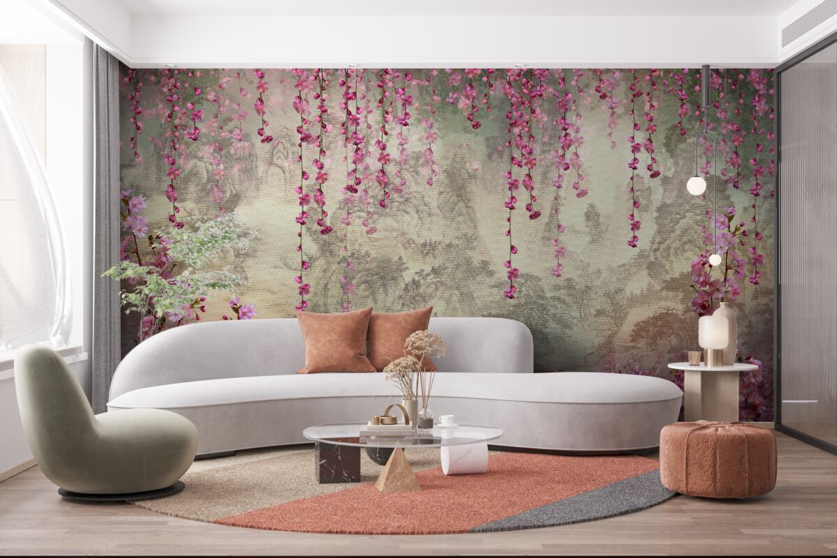 Fototapeta różowe kwiaty wpadające do wody od góry do dołu