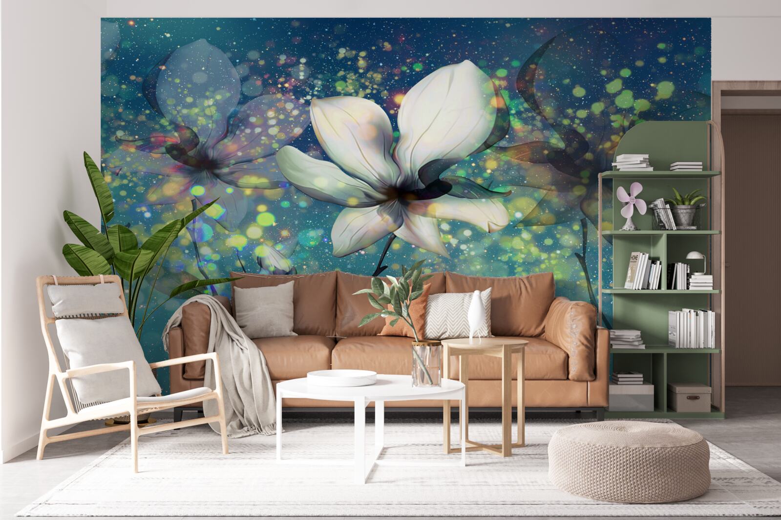 Fototapeta kwiat bieli w nocy usianej gwiazdami