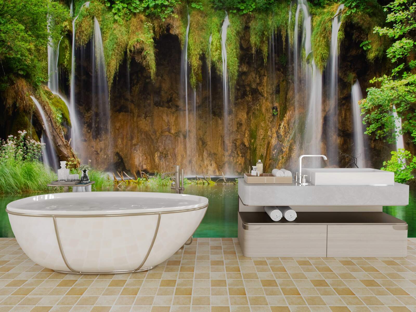 Fototapeta uroczy wodospad w górach