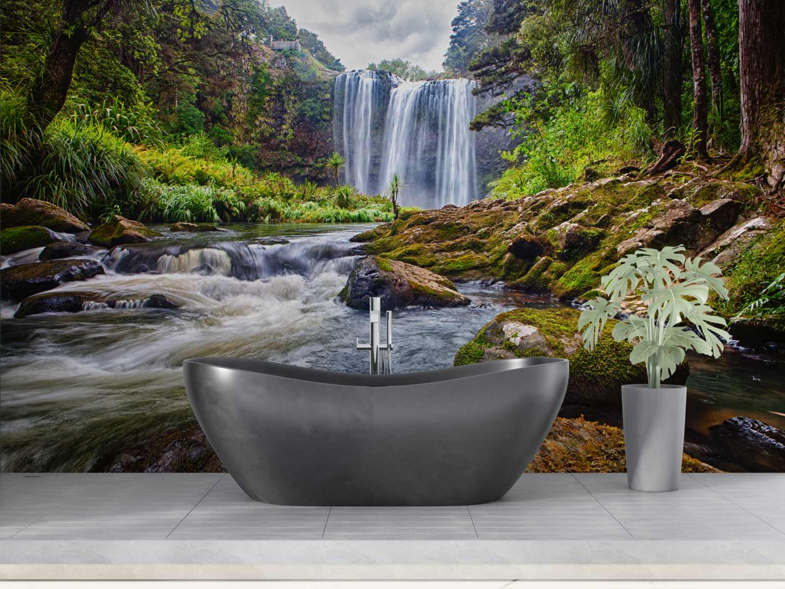 Fototapeta głośny dźwięk wodospadu spadającego ze szczytu góry