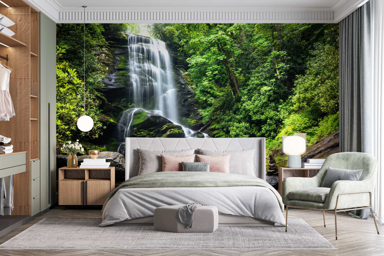 Fototapeta wody górskiego wodospadu szybko spadają w lesie