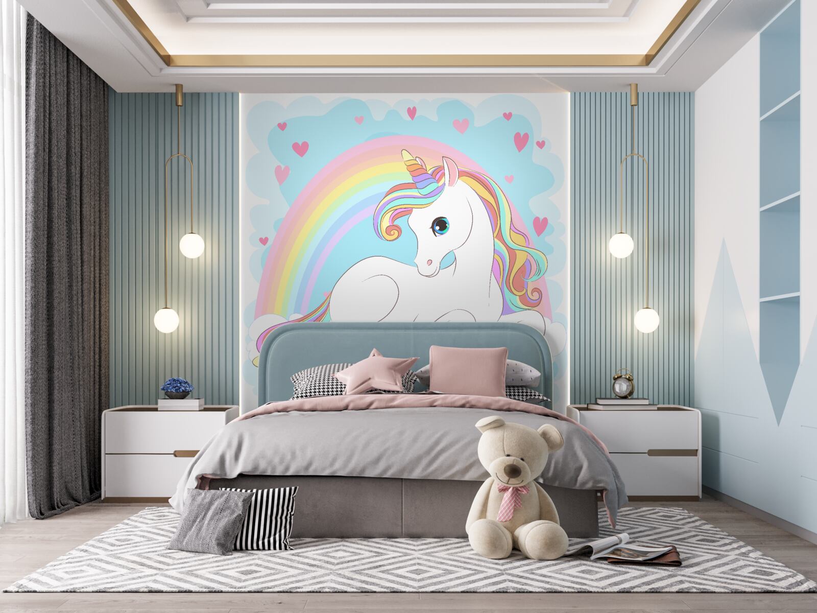 Fototapeta jednorożec na tęczowym tle