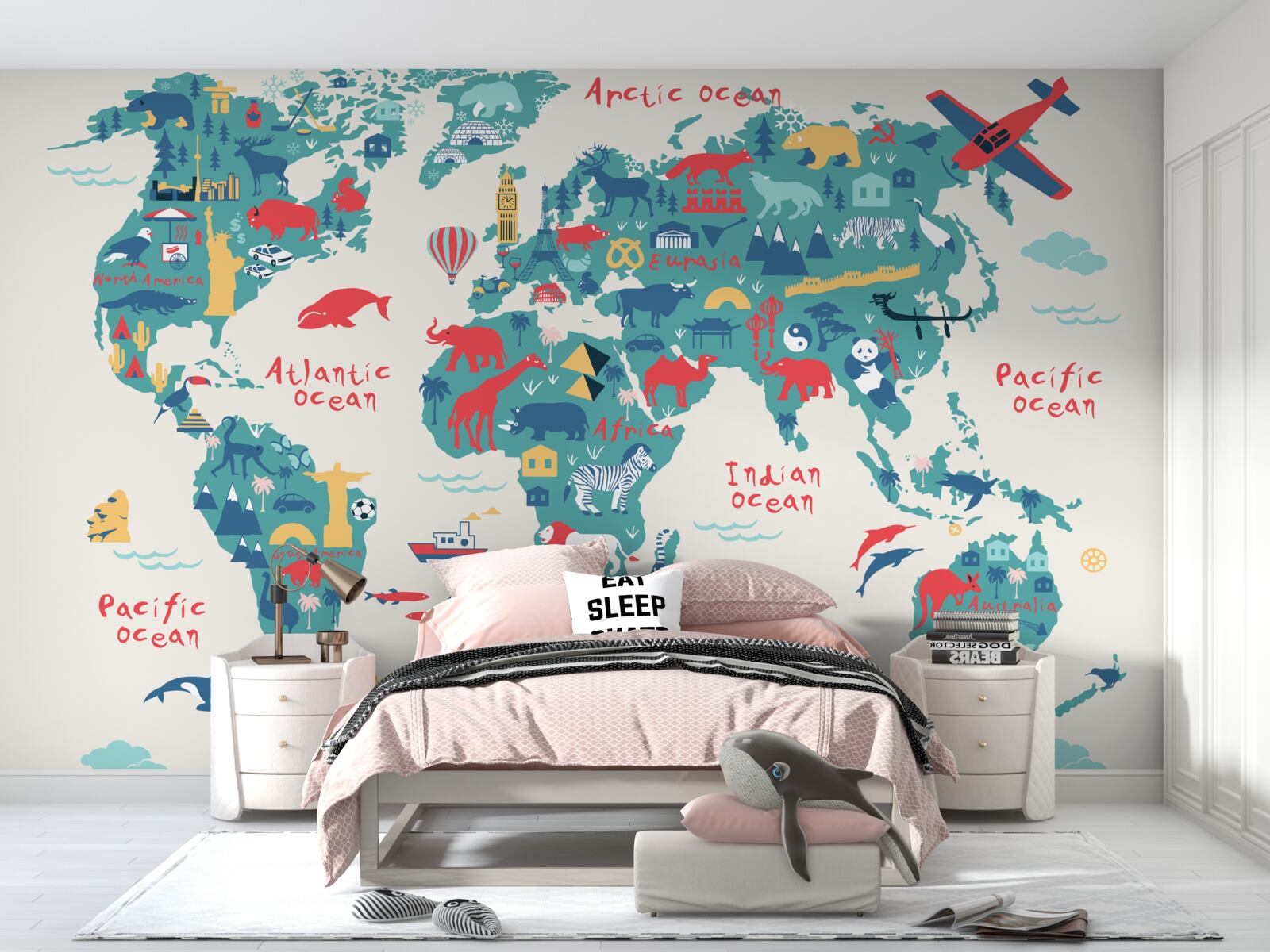 Fototapeta mapa świata w jasnych kolorach