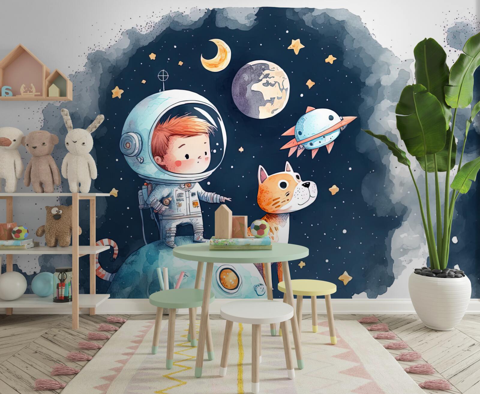 Fototapeta chłopiec z psem w kosmosie