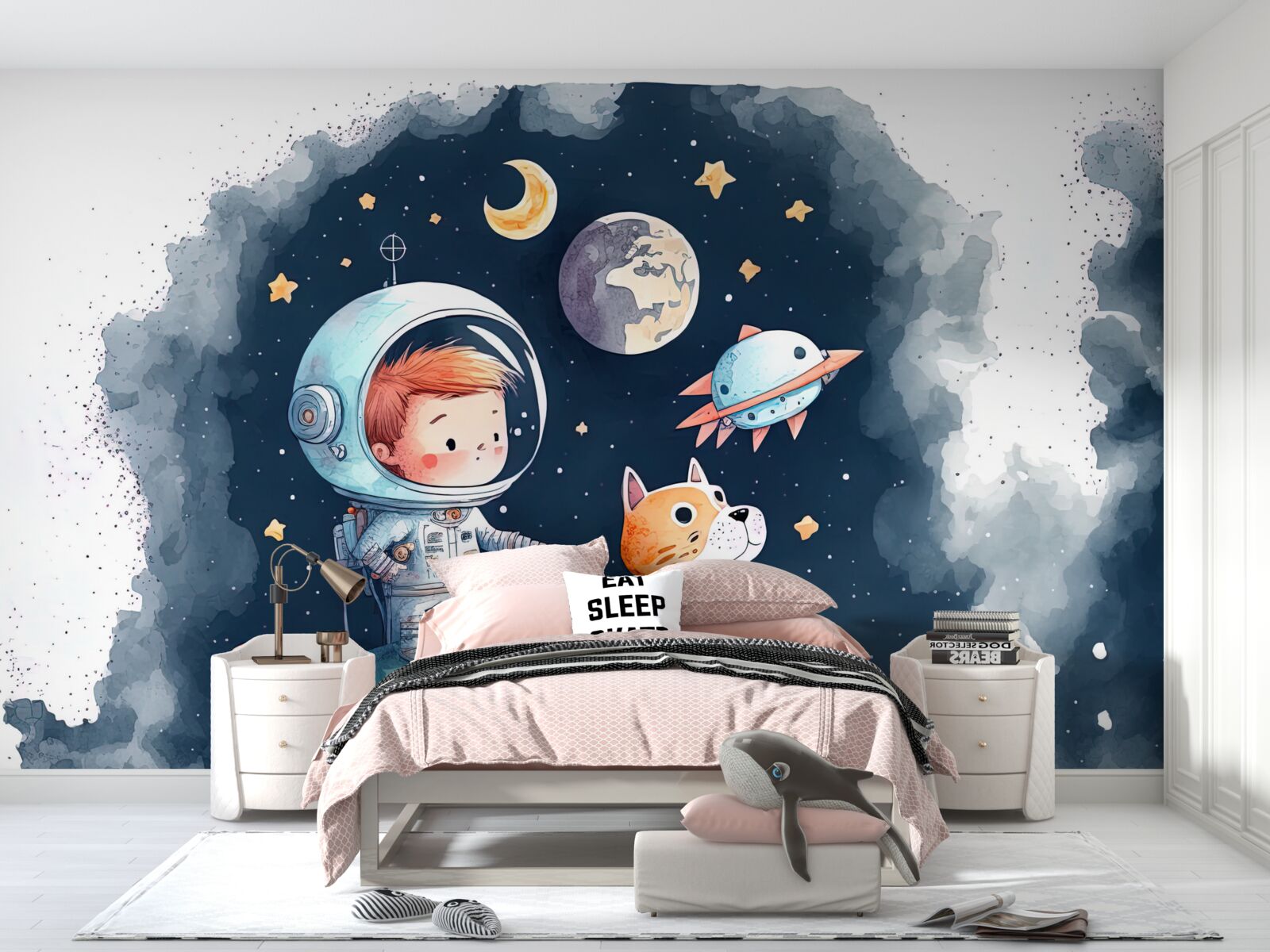Fototapeta chłopiec z psem w kosmosie