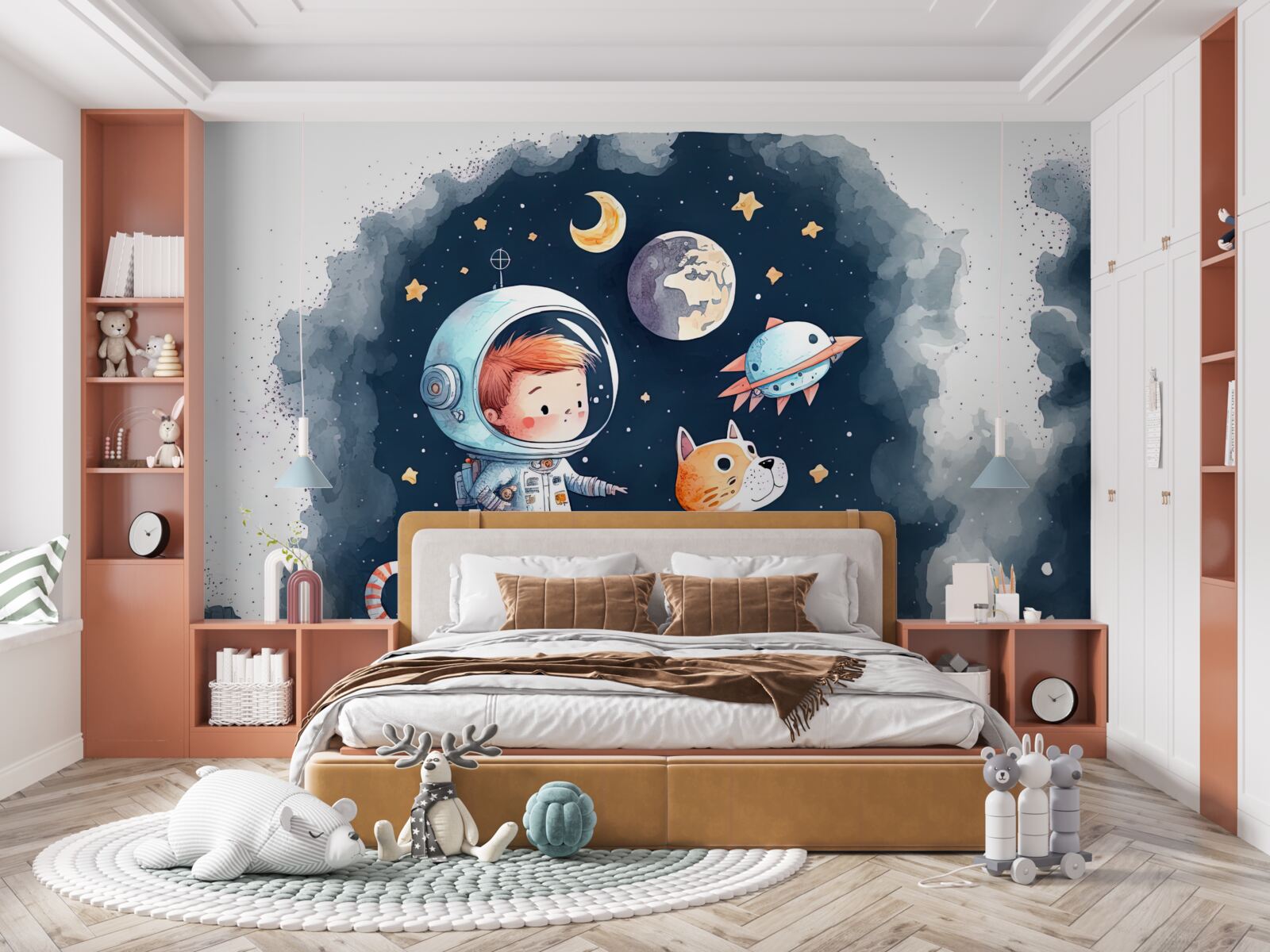 Fototapeta chłopiec z psem w kosmosie