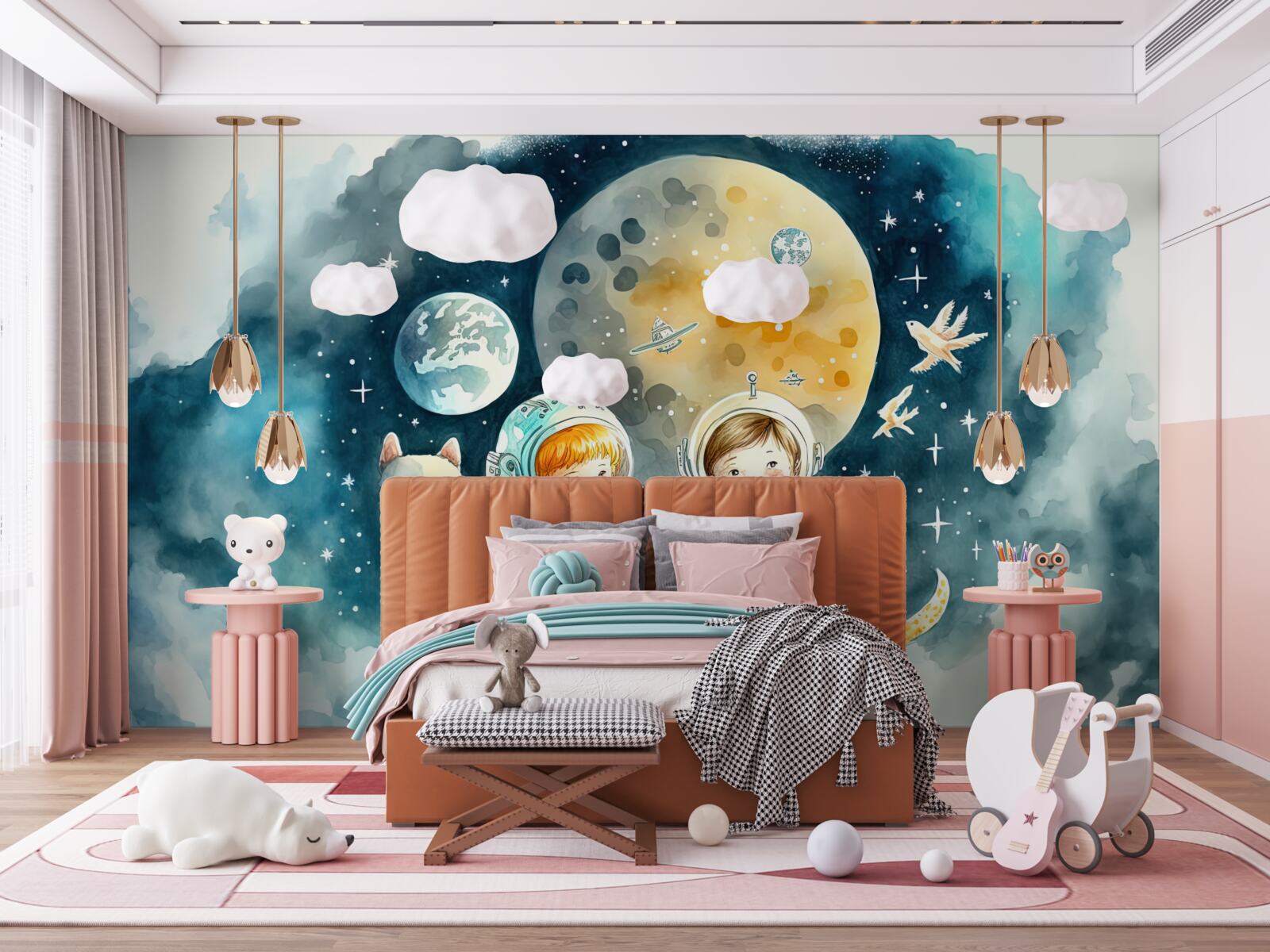 Fototapeta dzieci w kosmosie ze zwierzętami