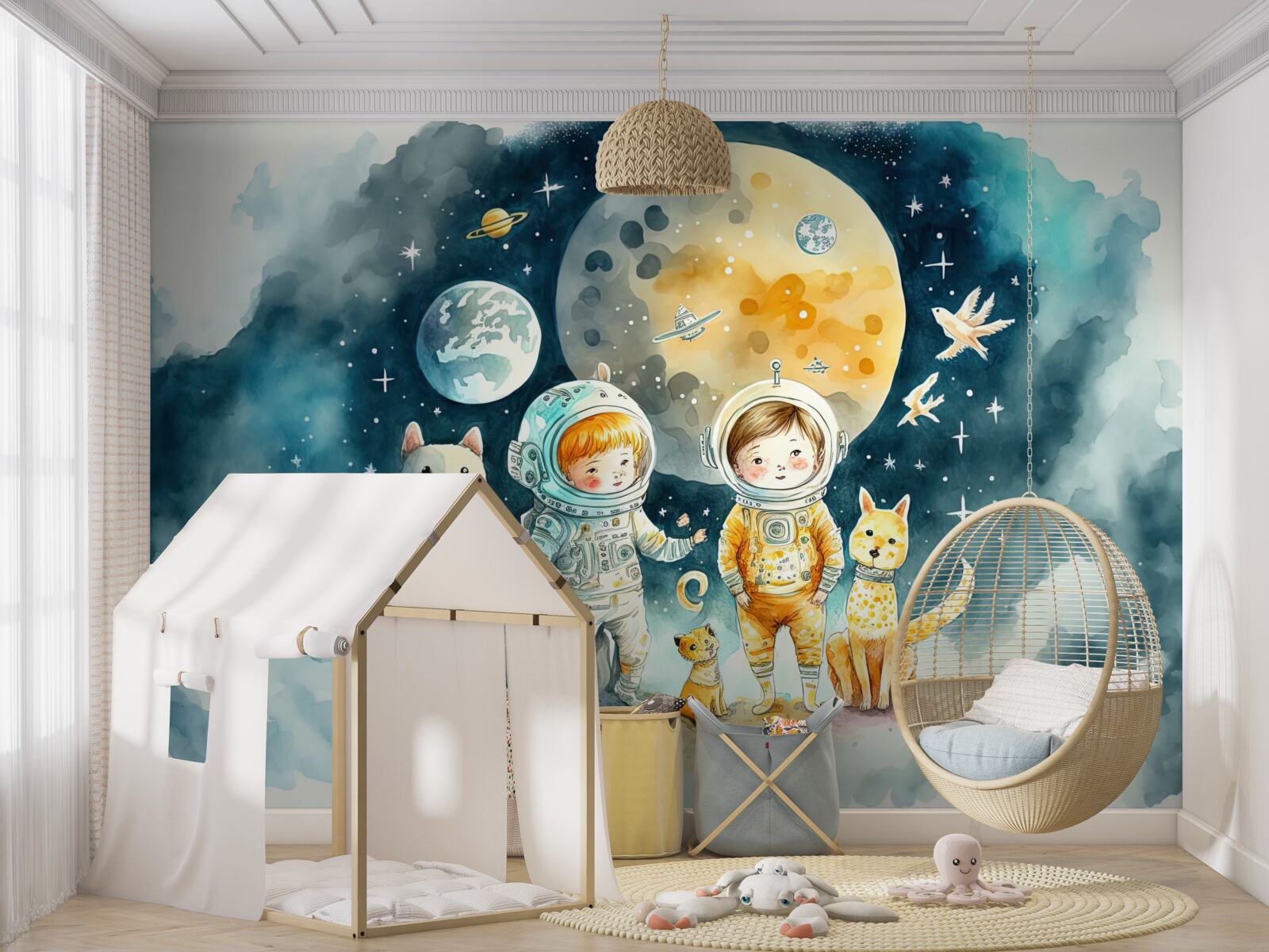 Fototapeta dzieci w kosmosie ze zwierzętami