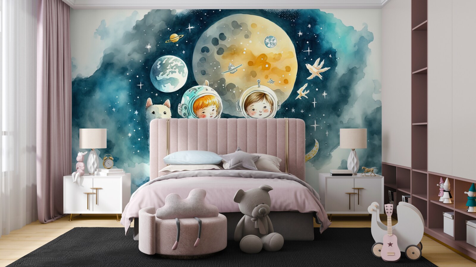 Fototapeta dzieci w kosmosie ze zwierzętami