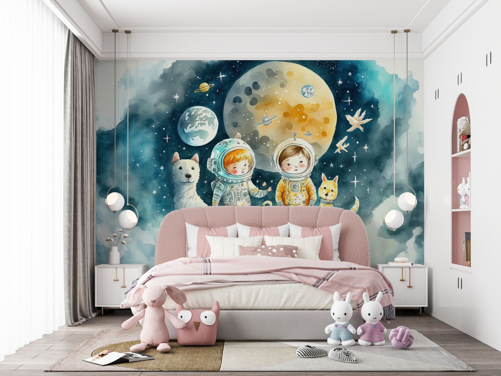 Fototapeta dzieci w kosmosie ze zwierzętami