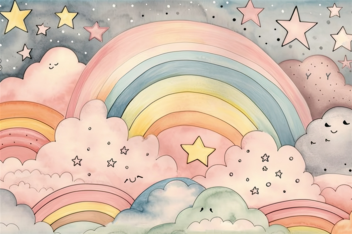 Fototapeta gwiazdy i tęcze wśród chmur