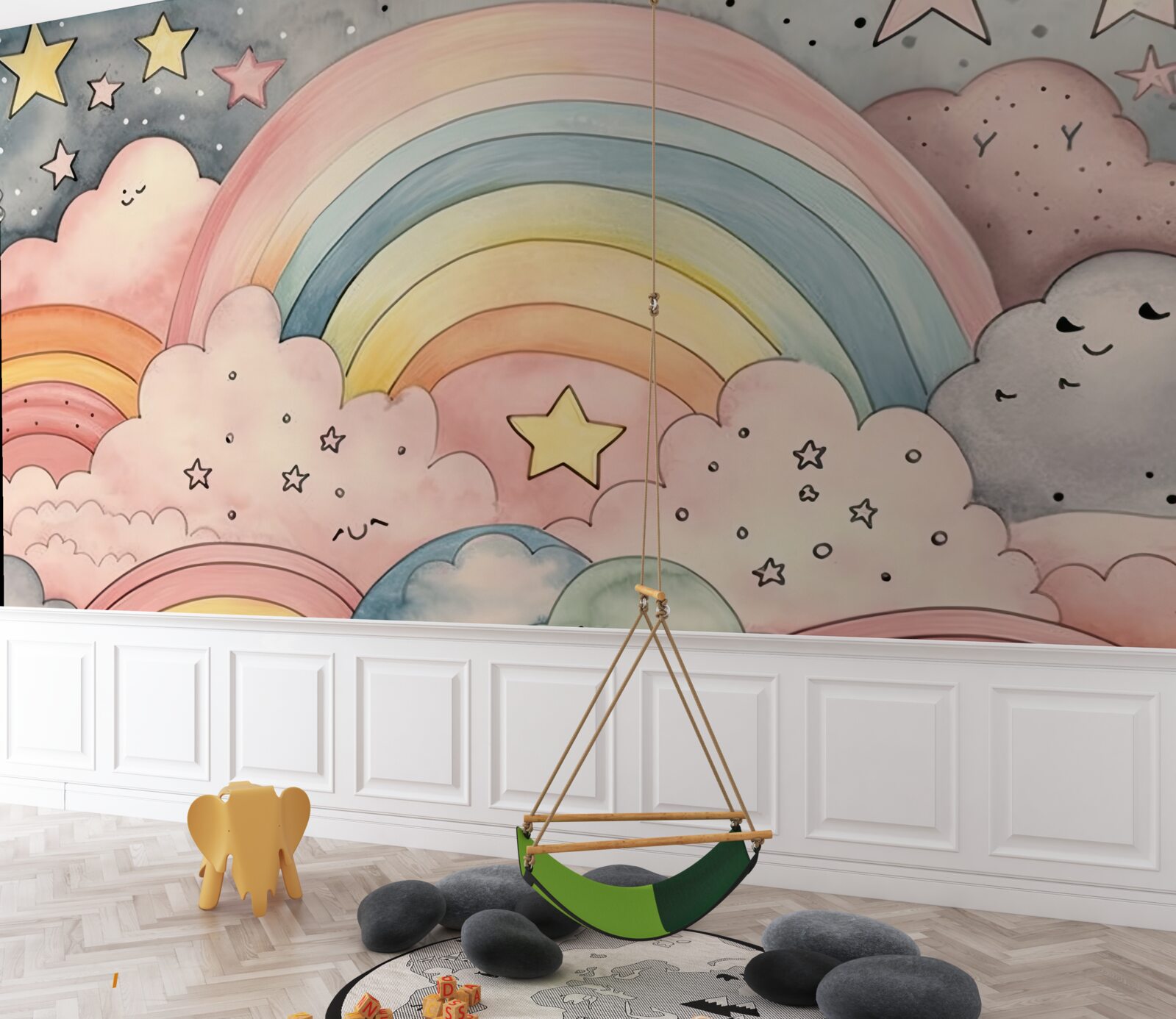 Fototapeta gwiazdy i tęcze wśród chmur