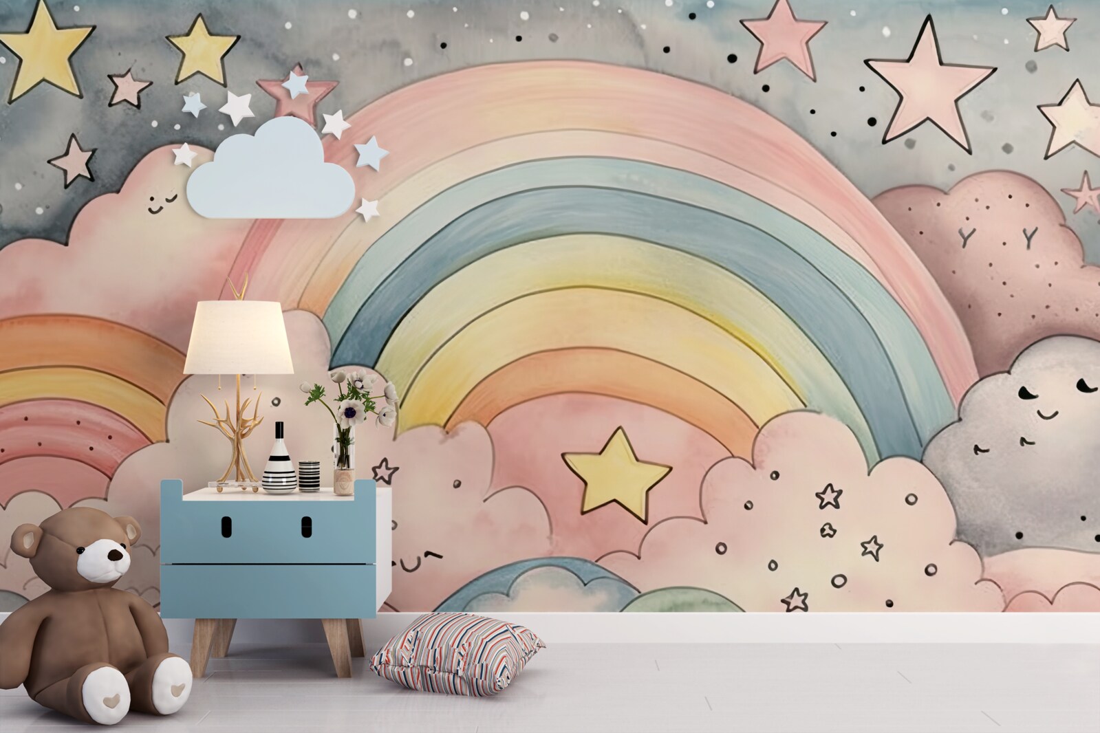 Fototapeta gwiazdy i tęcze wśród chmur