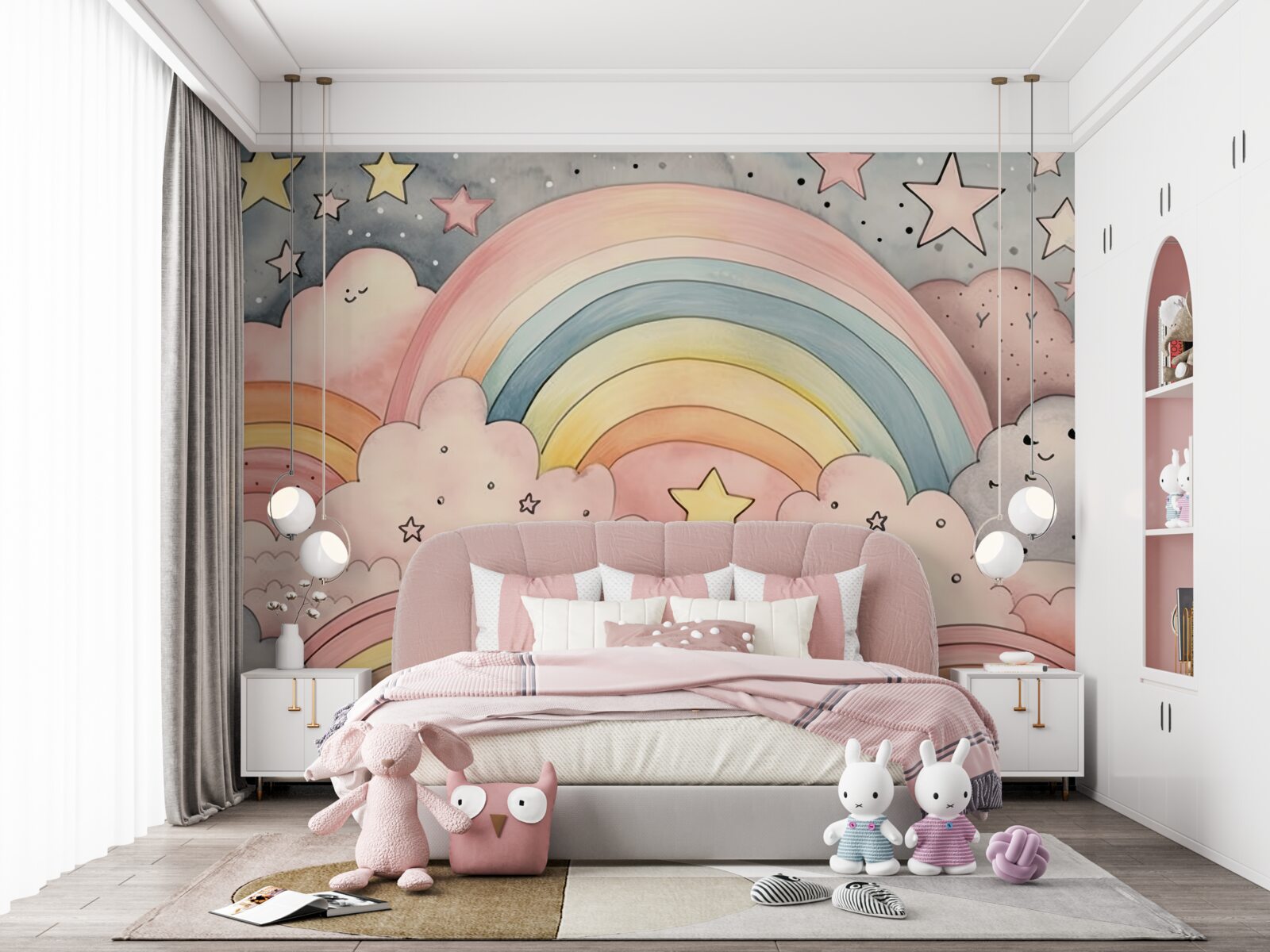 Fototapeta gwiazdy i tęcze wśród chmur