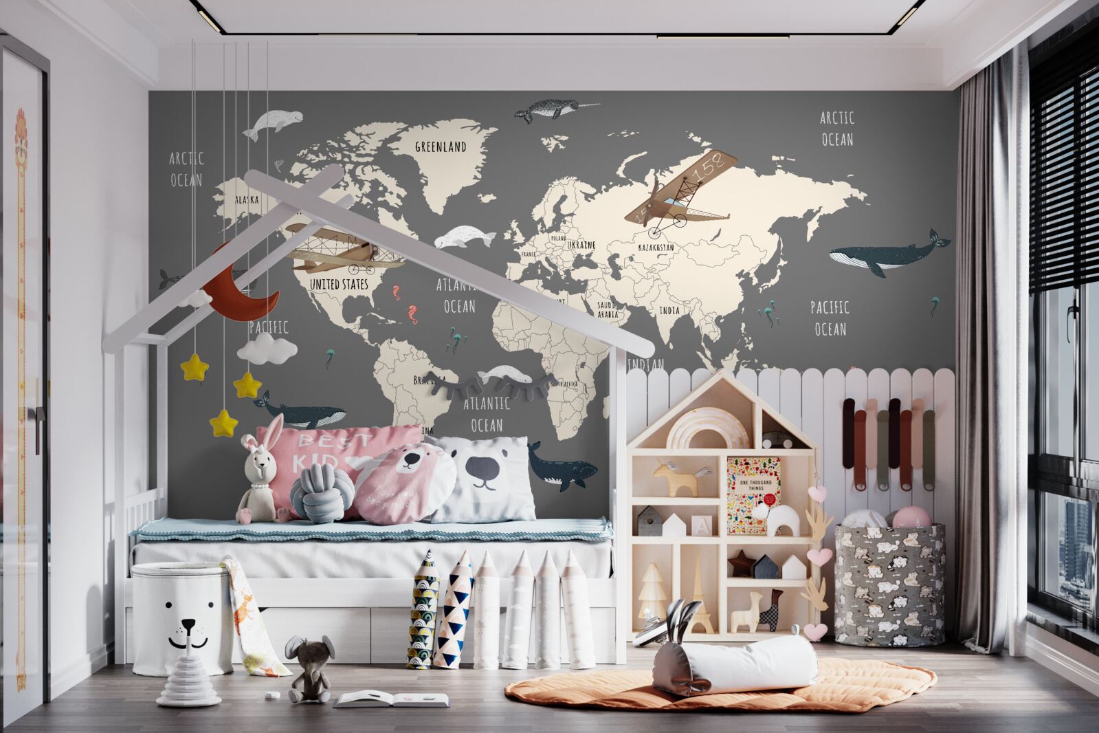 Fototapeta mapa świata z życiem morskim