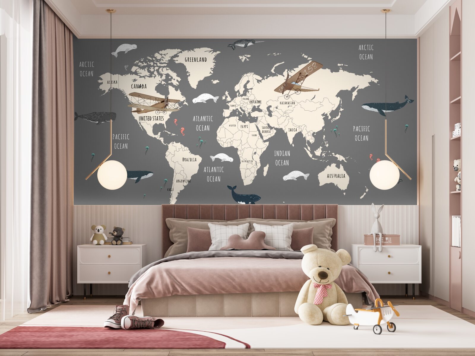 Fototapeta mapa świata z życiem morskim