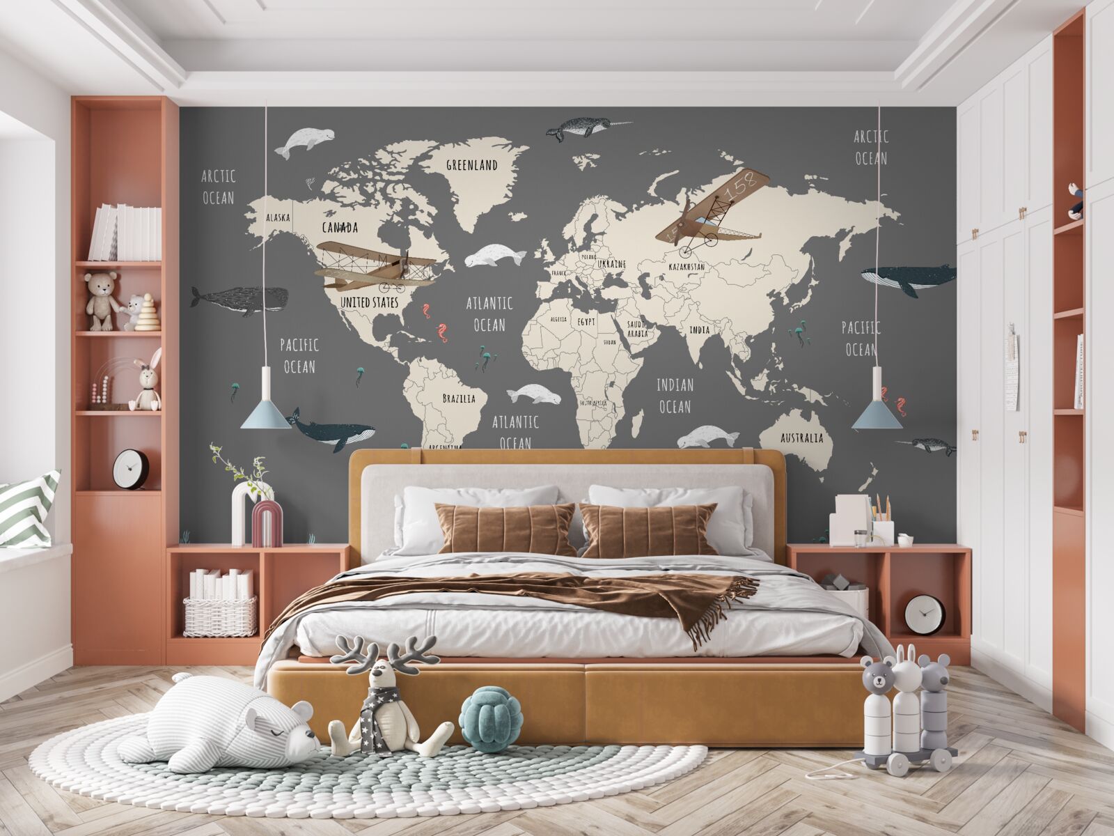 Fototapeta mapa świata z życiem morskim