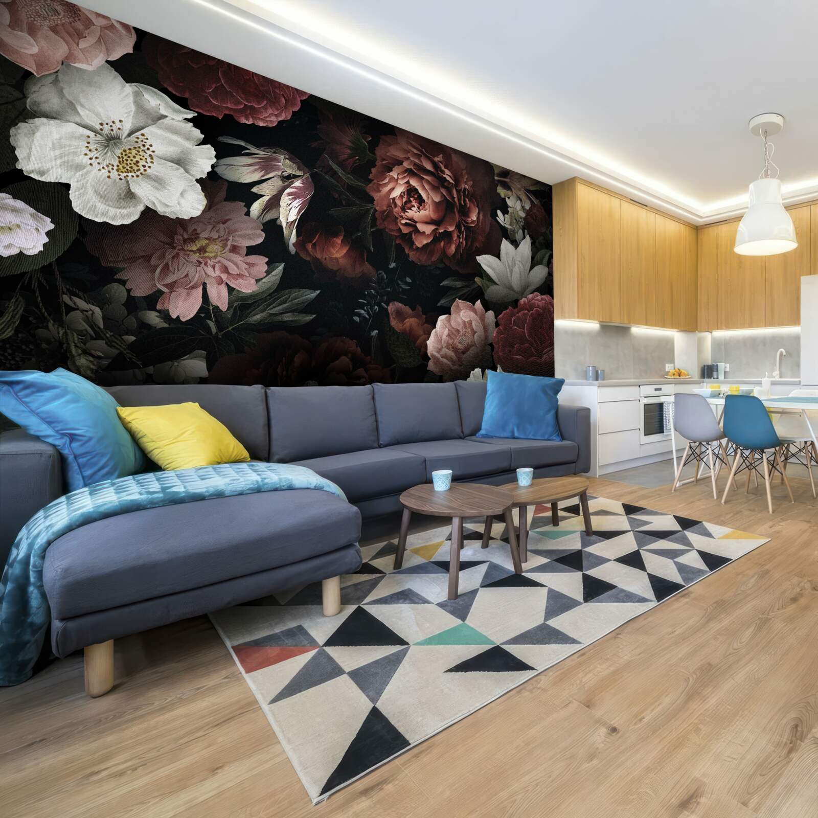 Fototapeta kwiaty w różnych odcieniach na czarnym tle