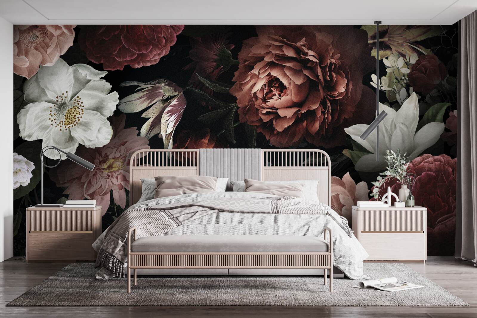 Fototapeta kwiaty w różnych odcieniach na czarnym tle