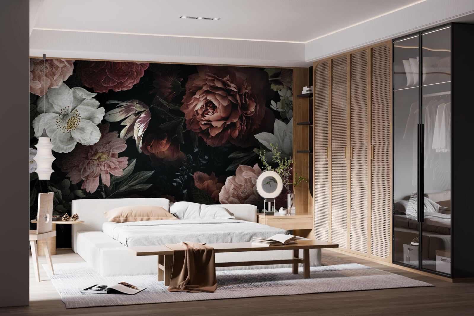 Fototapeta kwiaty w różnych odcieniach na czarnym tle