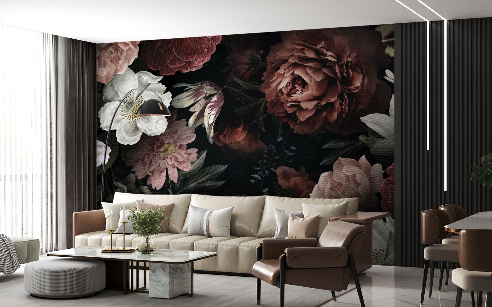 Fototapeta kwiaty w różnych odcieniach na czarnym tle