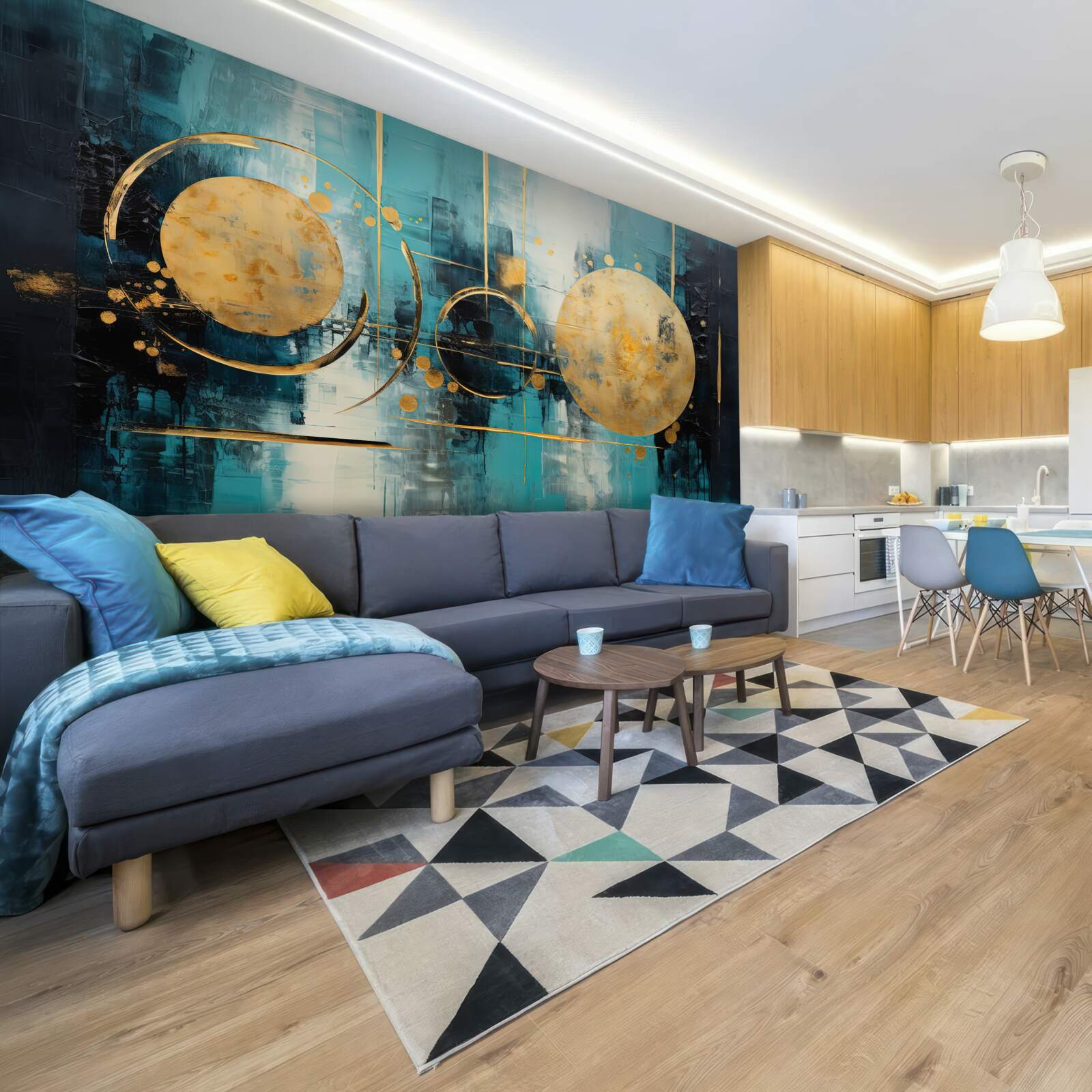 Fototapeta abstrakcja w odcieniach złoto-turkusowych