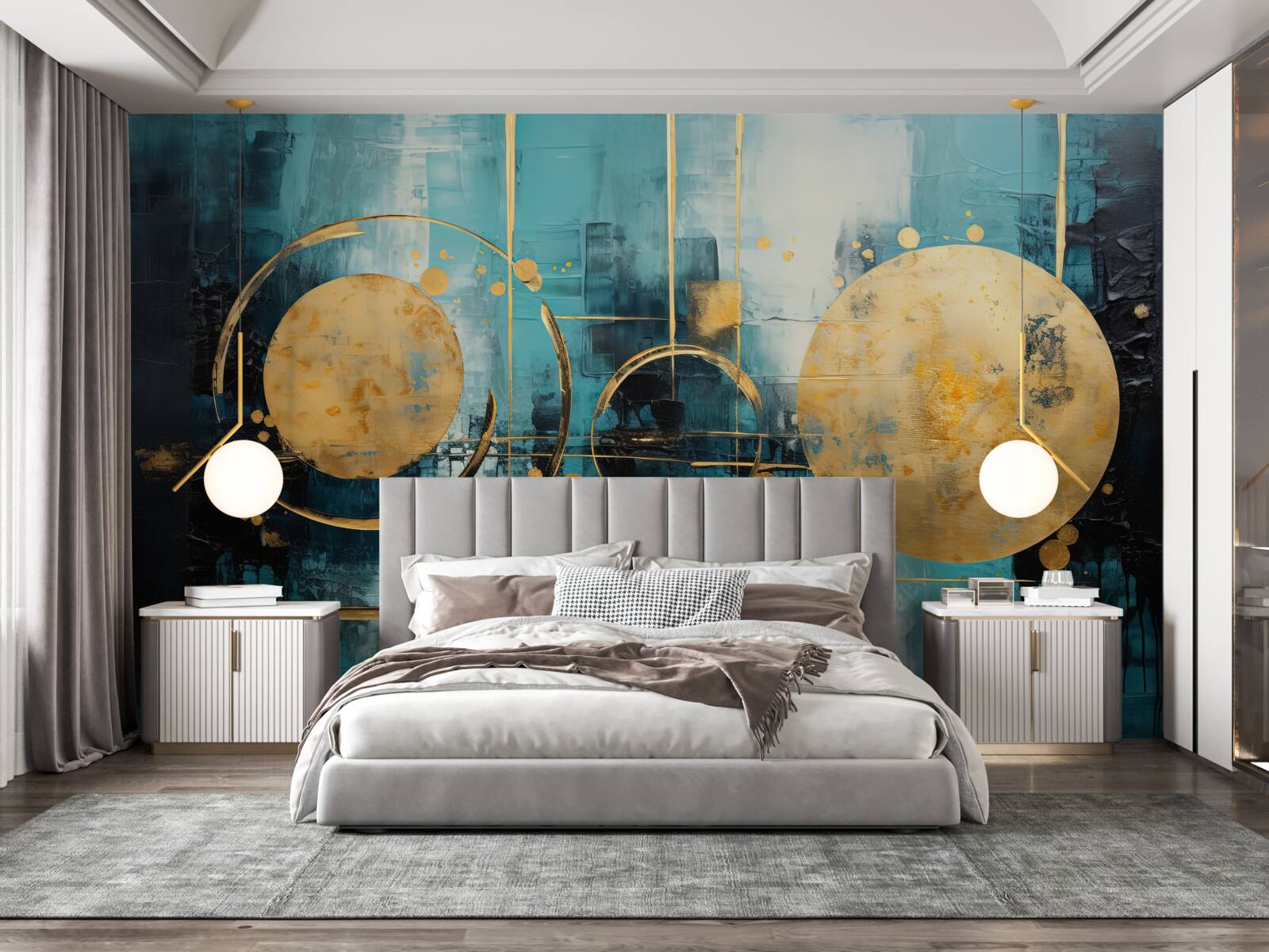 Fototapeta abstrakcja w odcieniach złoto-turkusowych