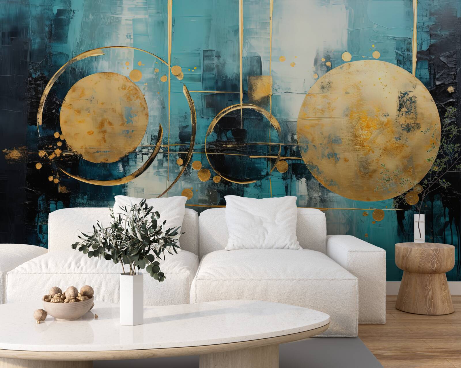 Fototapeta abstrakcja w odcieniach złoto-turkusowych