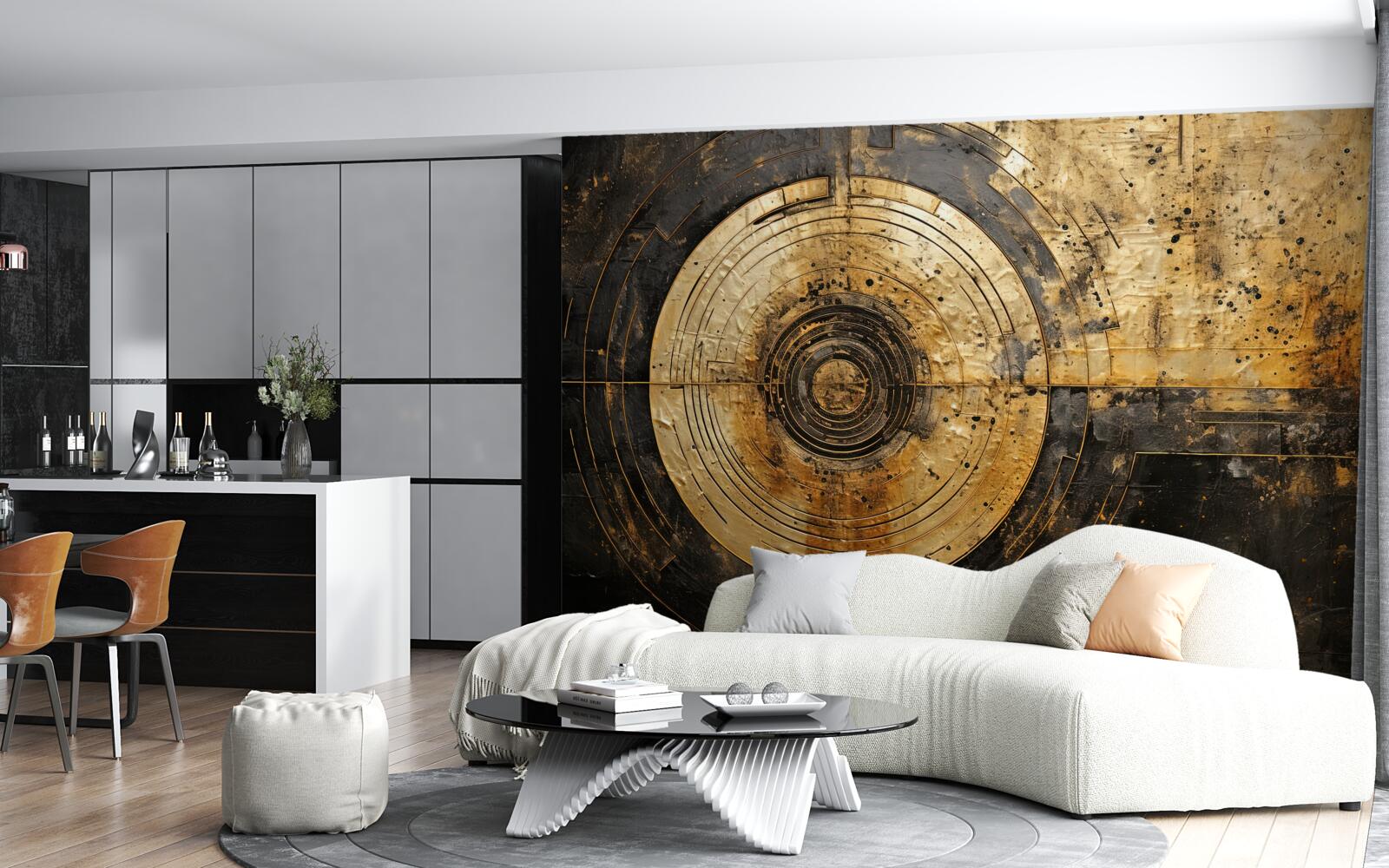 Fototapeta na czarnym tle znajdują się złote akcenty