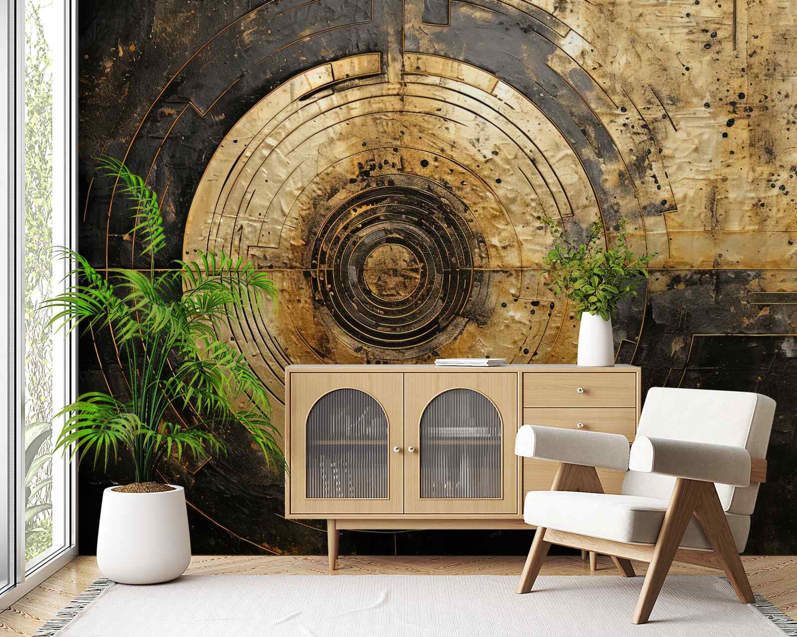 Fototapeta na czarnym tle znajdują się złote akcenty