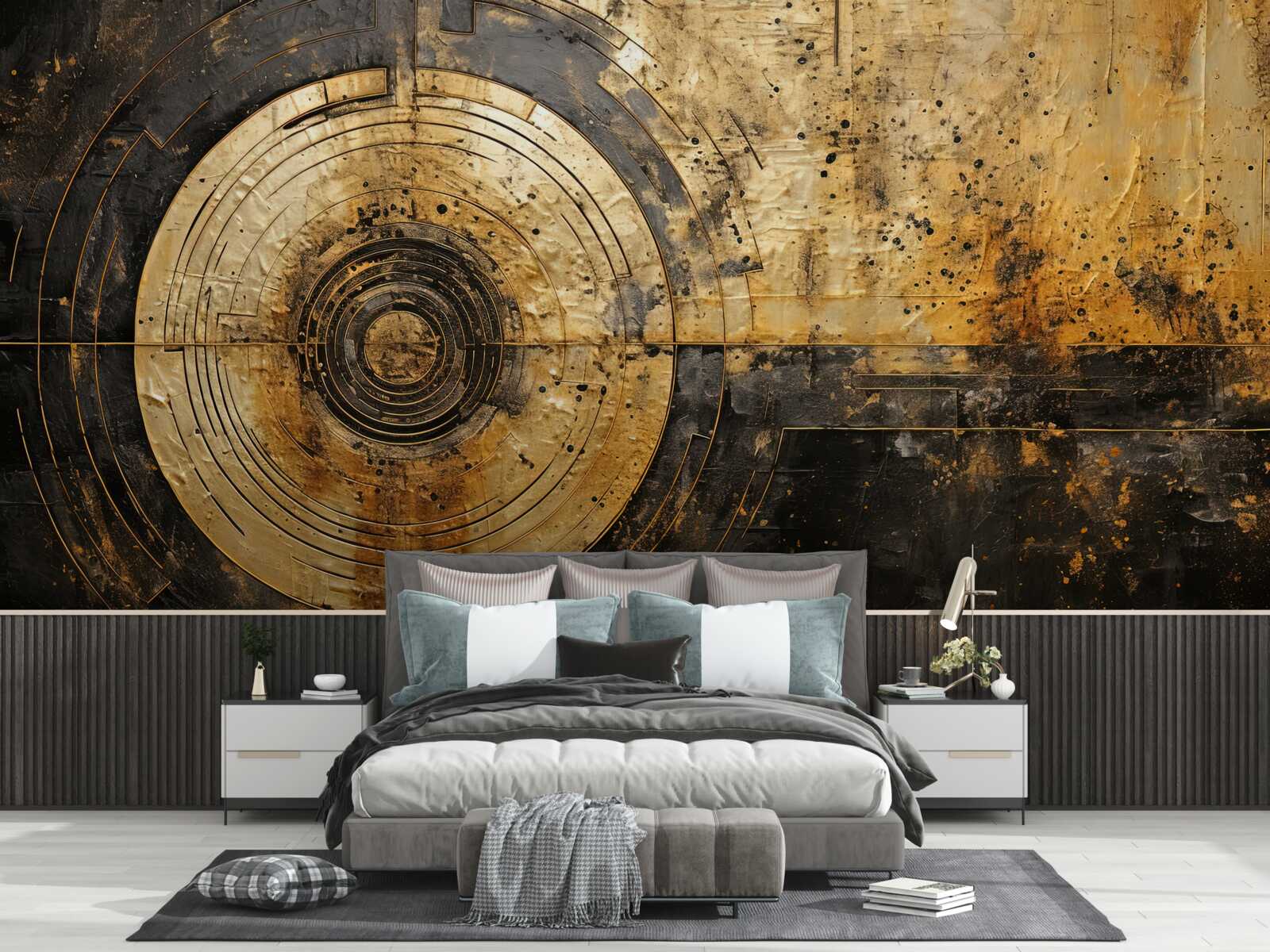 Fototapeta na czarnym tle znajdują się złote akcenty