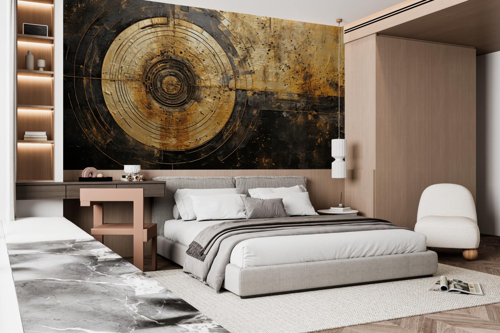 Fototapeta na czarnym tle znajdują się złote akcenty