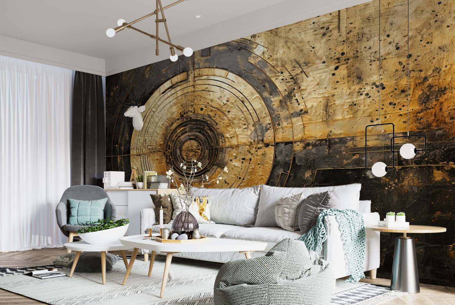 Fototapeta na czarnym tle znajdują się złote akcenty