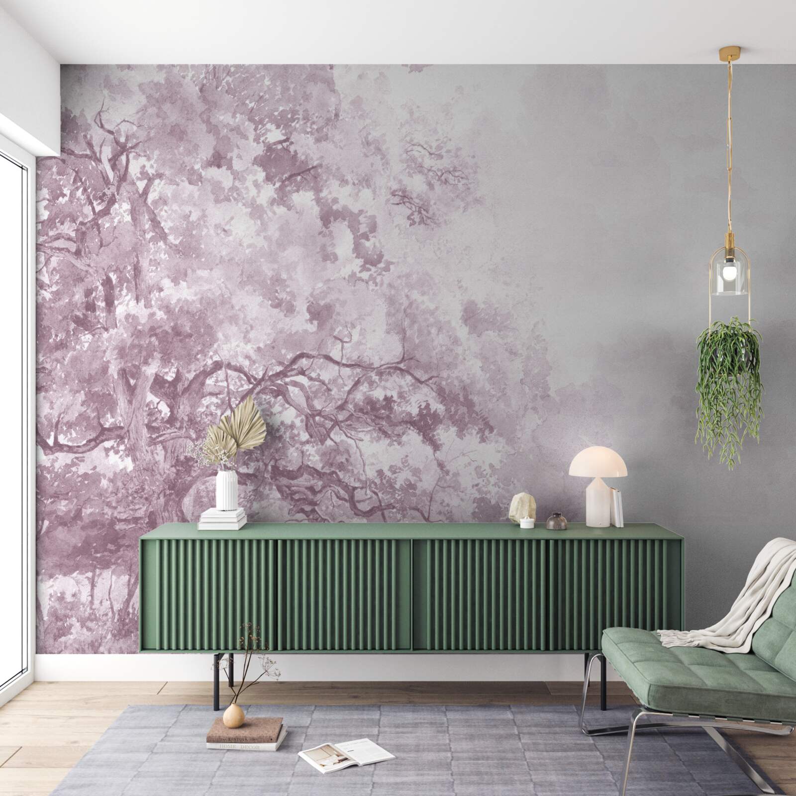 Fototapeta poranny las spowity jest mgłą