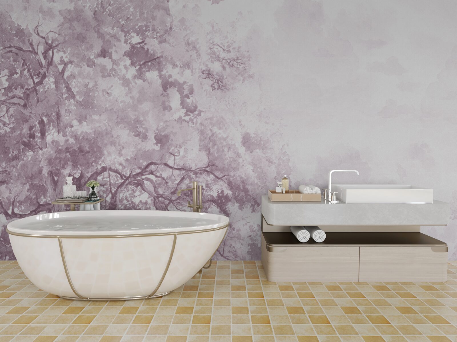 Fototapeta poranny las spowity jest mgłą