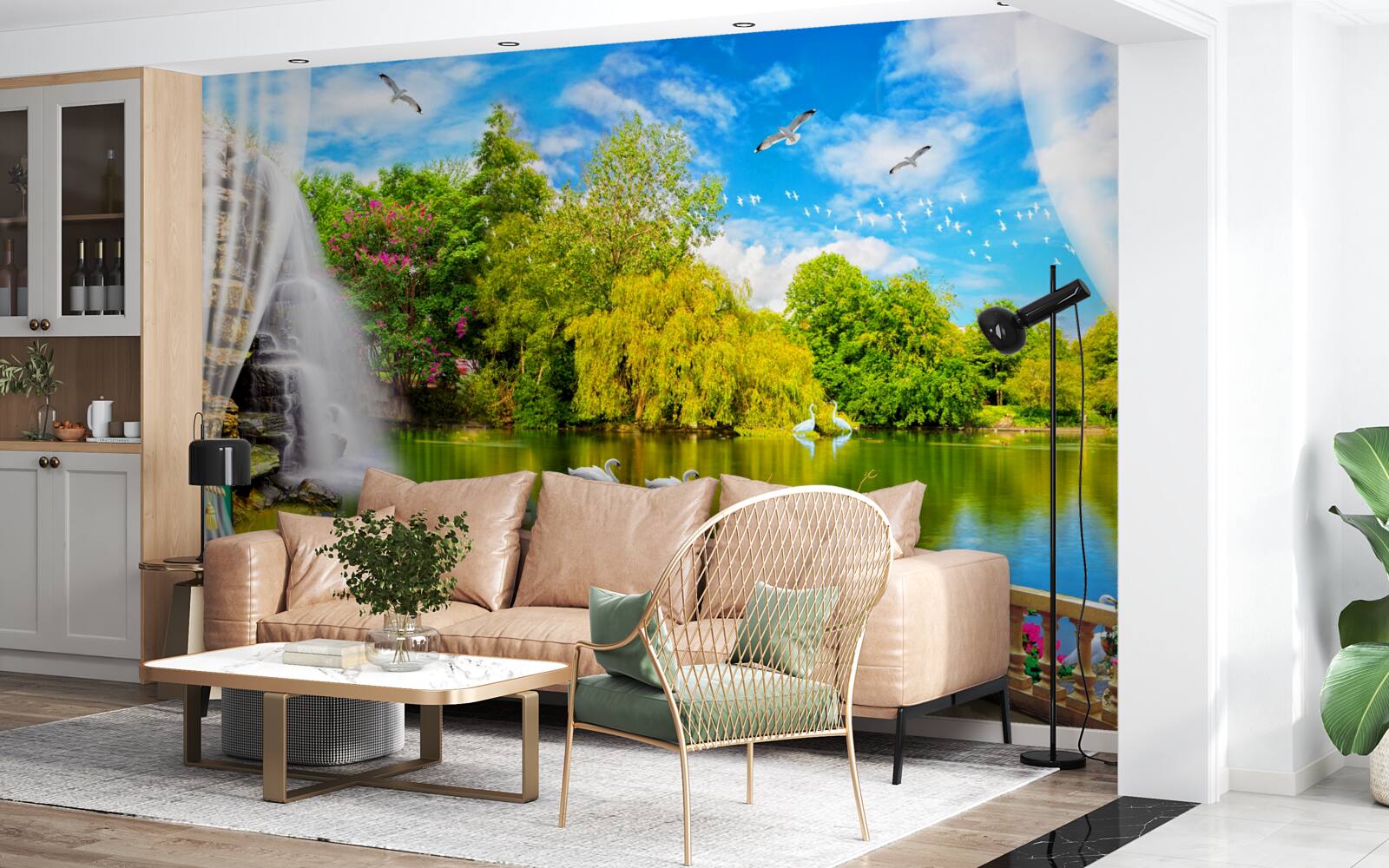 Fototapeta taras z pięknym widokiem na jezioro Łabędzie