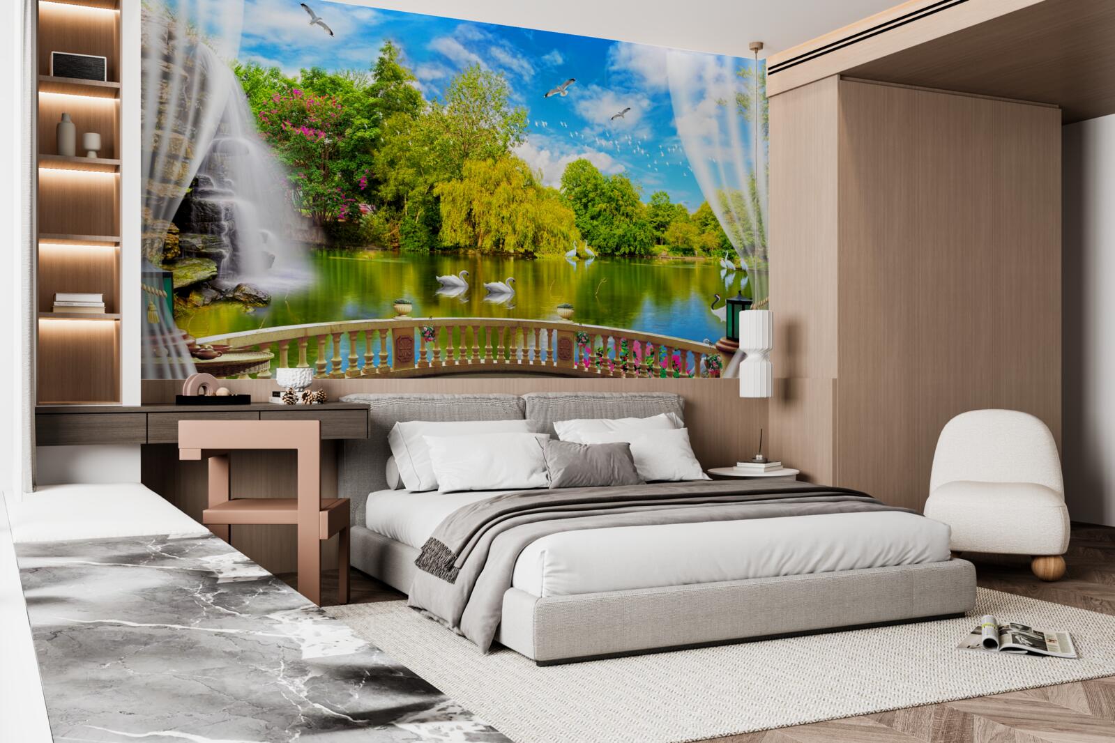 Fototapeta taras z pięknym widokiem na jezioro Łabędzie