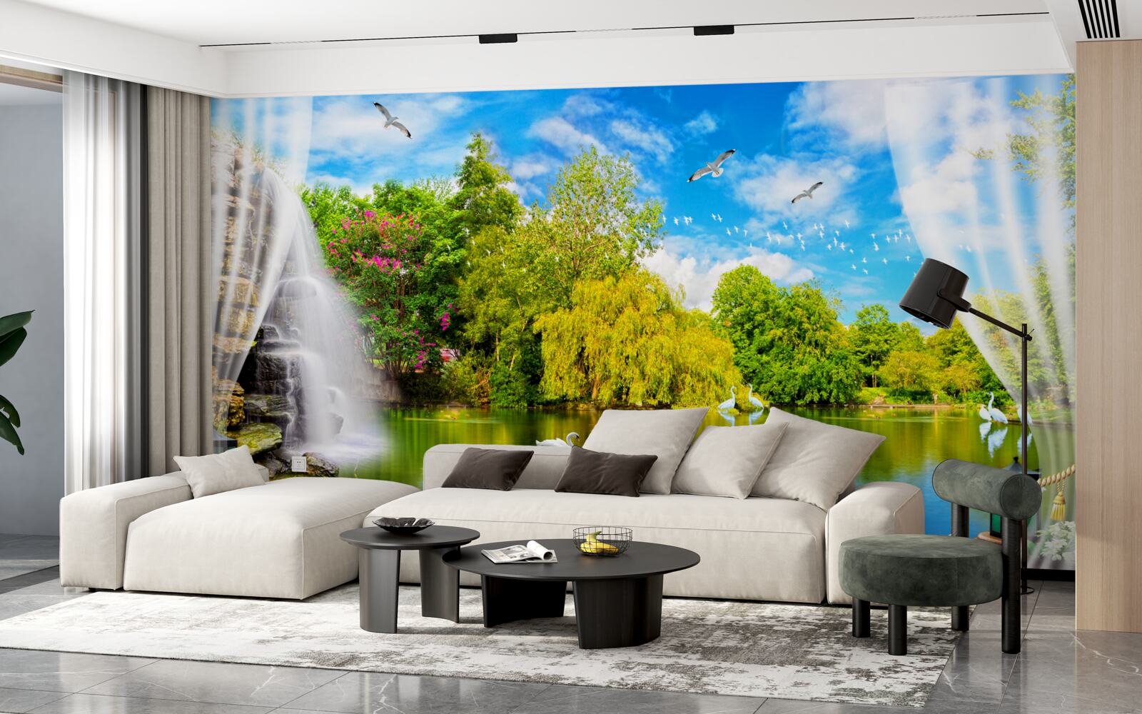 Fototapeta taras z pięknym widokiem na jezioro Łabędzie