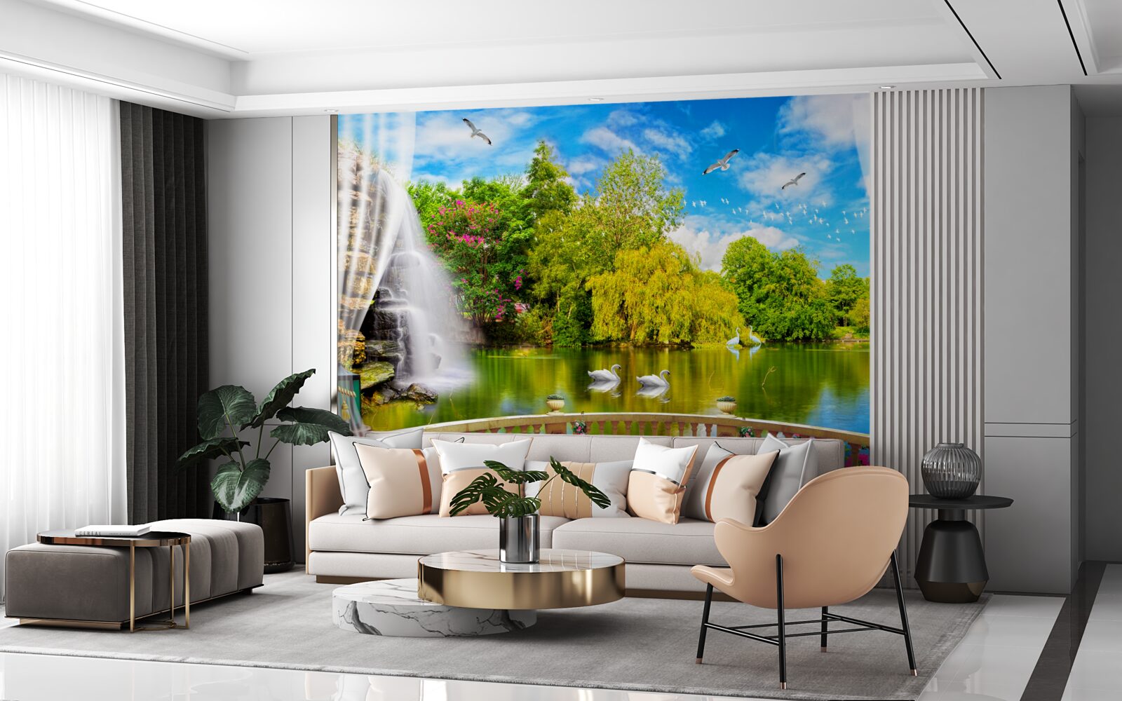 Fototapeta taras z pięknym widokiem na jezioro Łabędzie