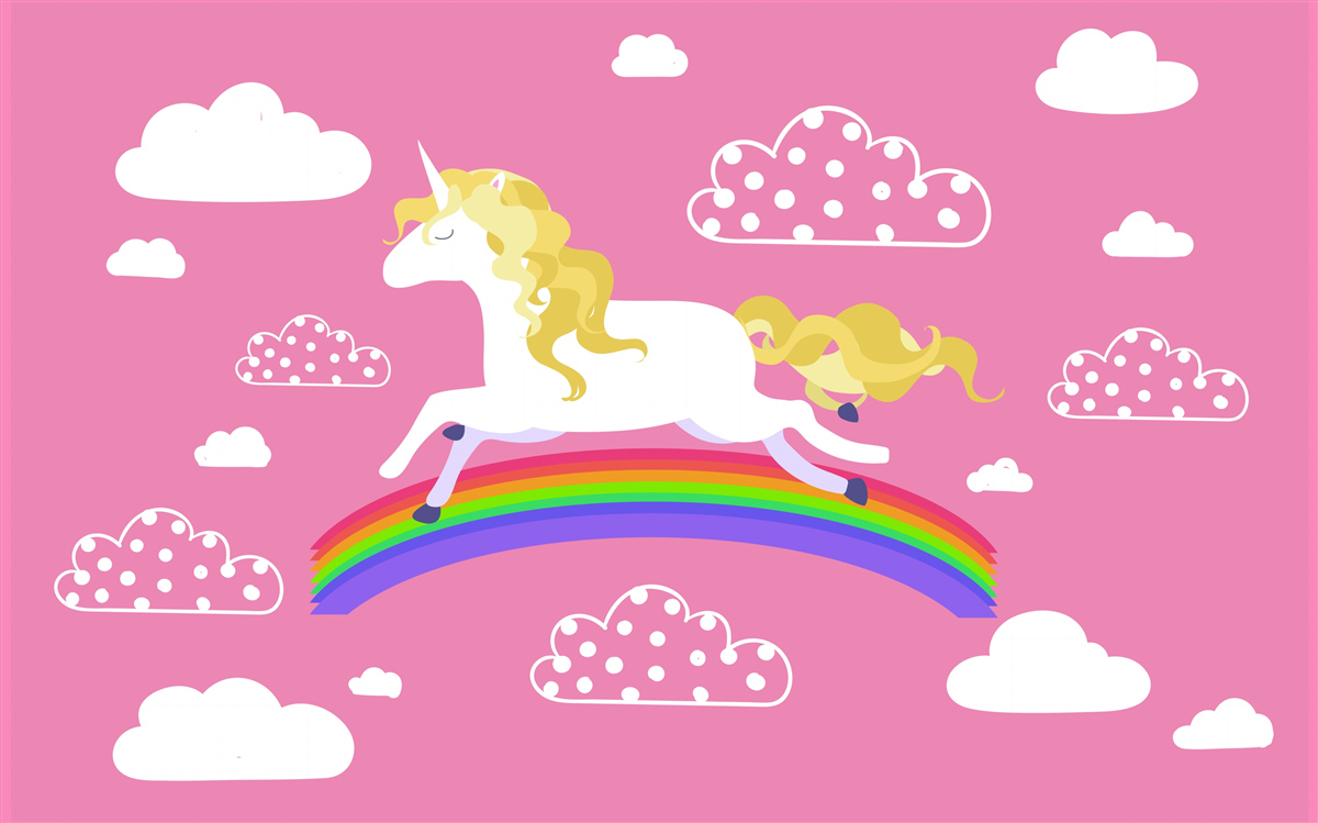 Fototapeta jednorożec ścigający się po tęczowym łuku