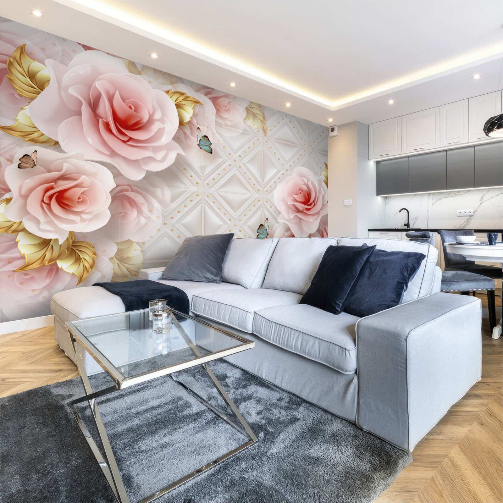 Fototapeta jasnoróżowa róża odsłania swoje luksusowe pąki