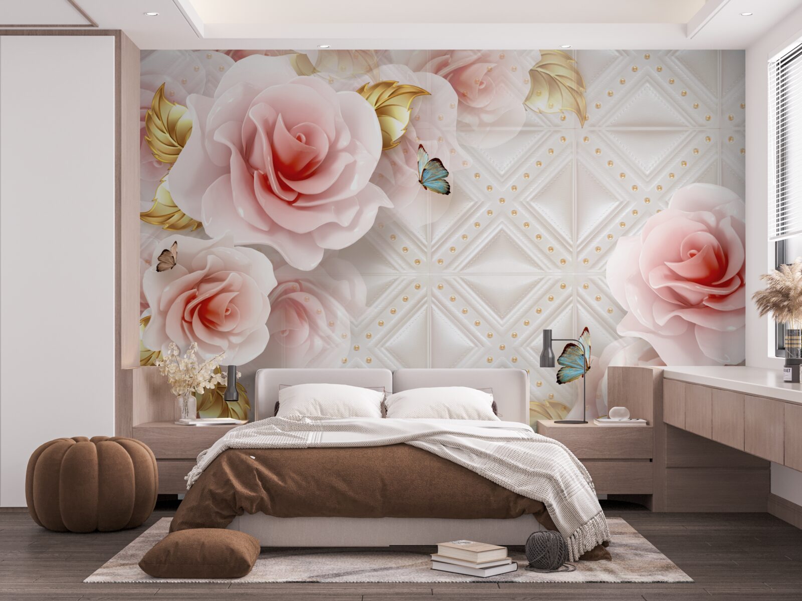 Fototapeta jasnoróżowa róża odsłania swoje luksusowe pąki