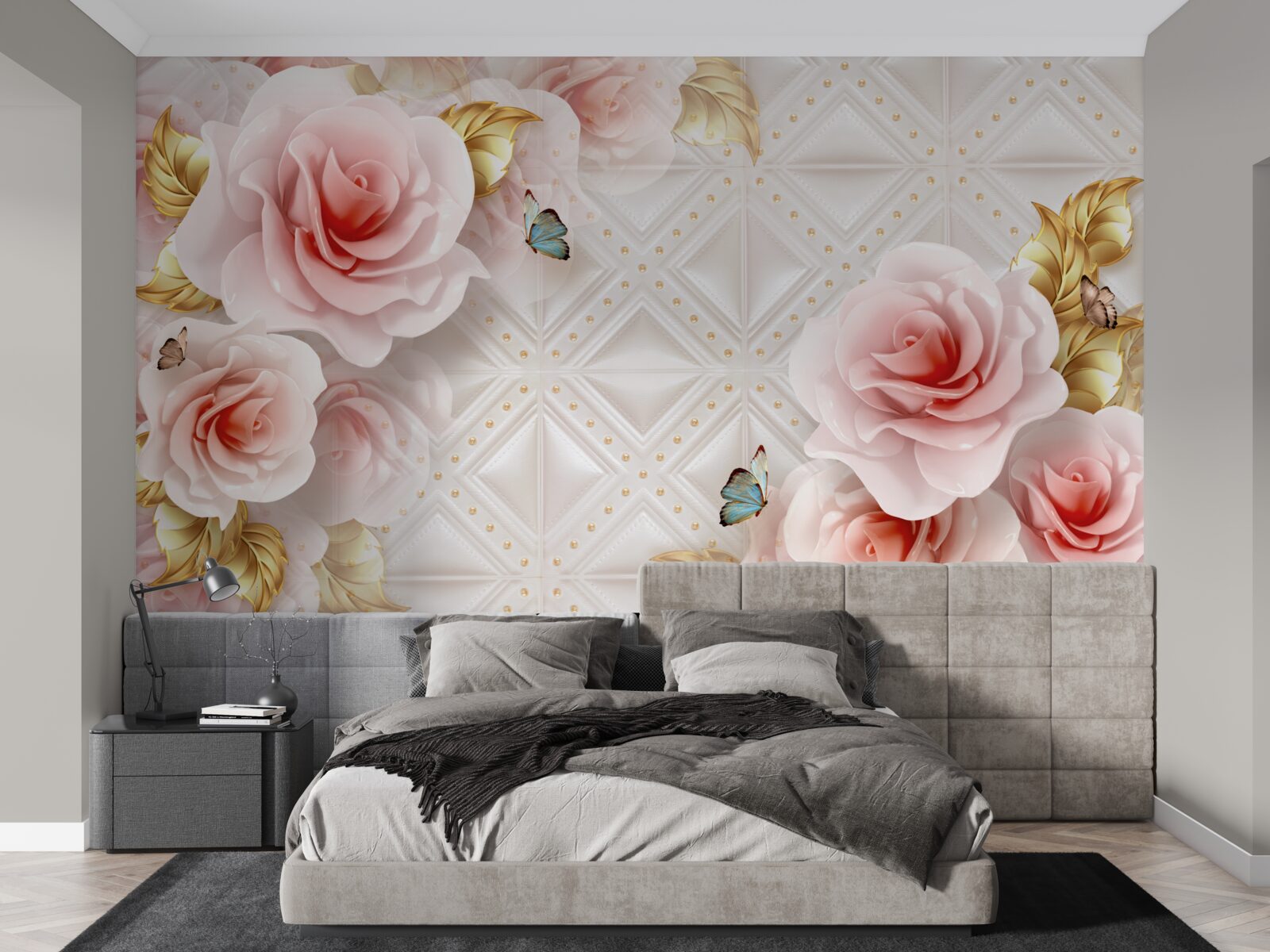 Fototapeta jasnoróżowa róża odsłania swoje luksusowe pąki