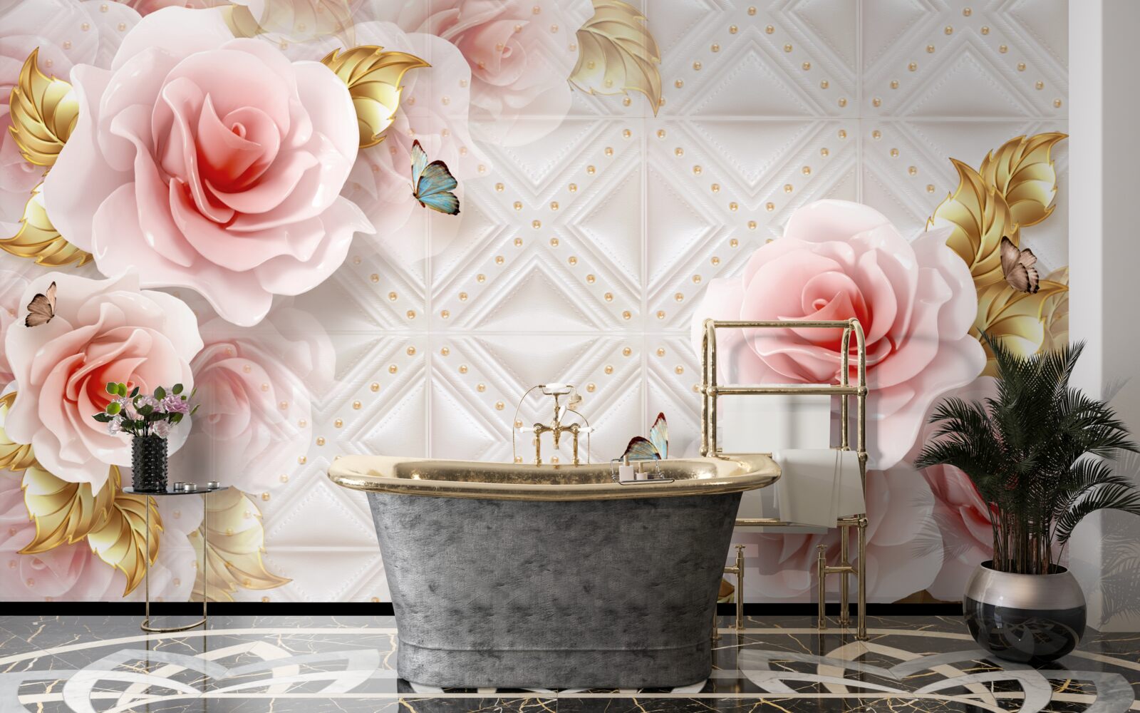 Fototapeta jasnoróżowa róża odsłania swoje luksusowe pąki