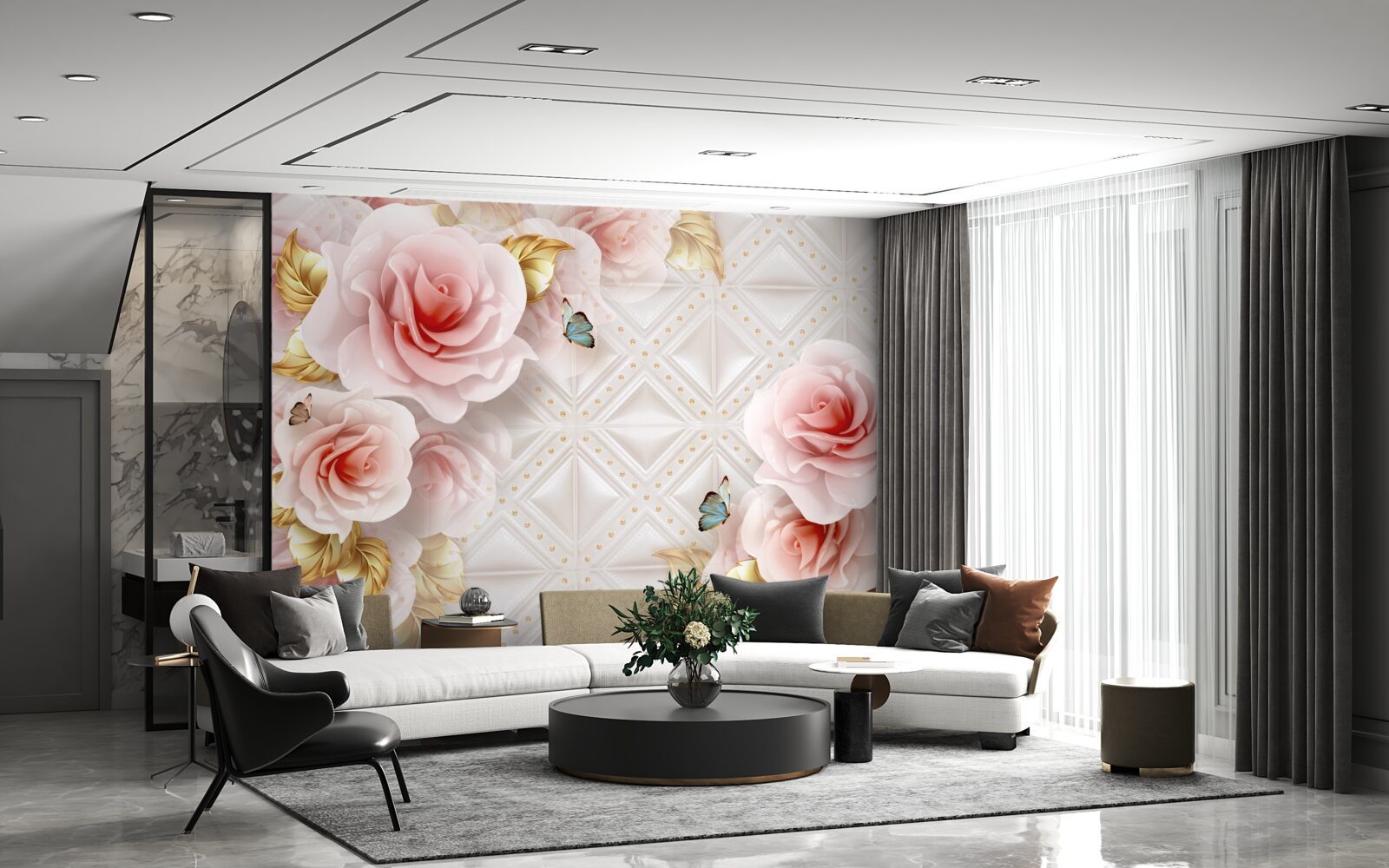 Fototapeta jasnoróżowa róża odsłania swoje luksusowe pąki