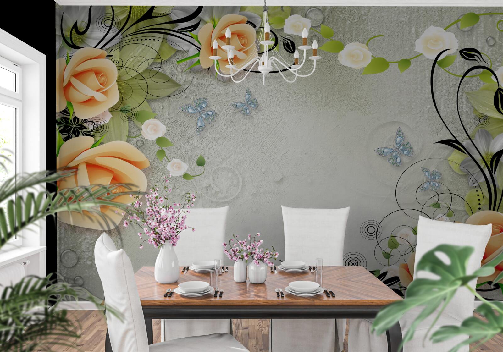 Fototapeta motyle na gałęziach róży brzoskwiniowej