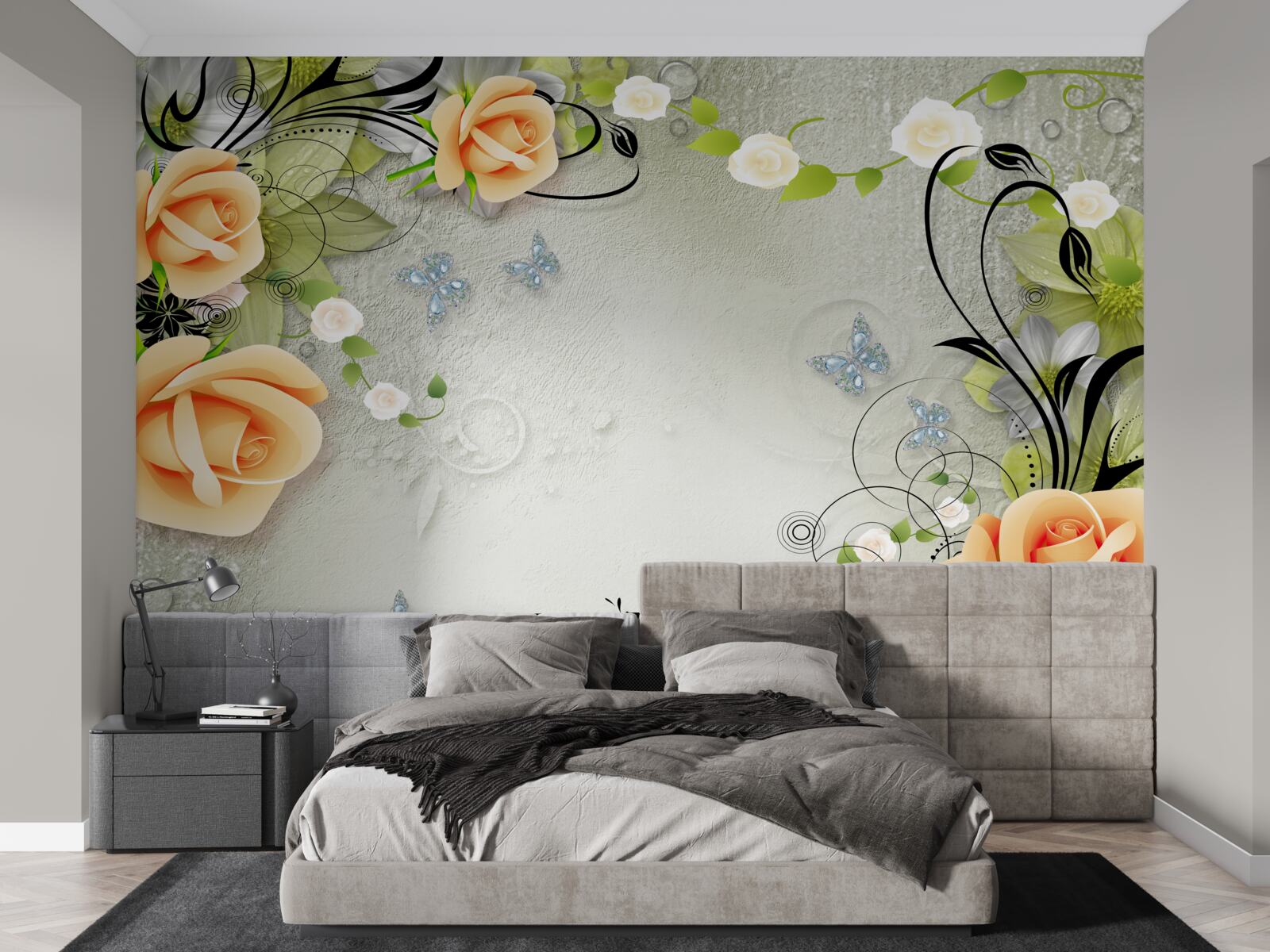 Fototapeta motyle na gałęziach róży brzoskwiniowej