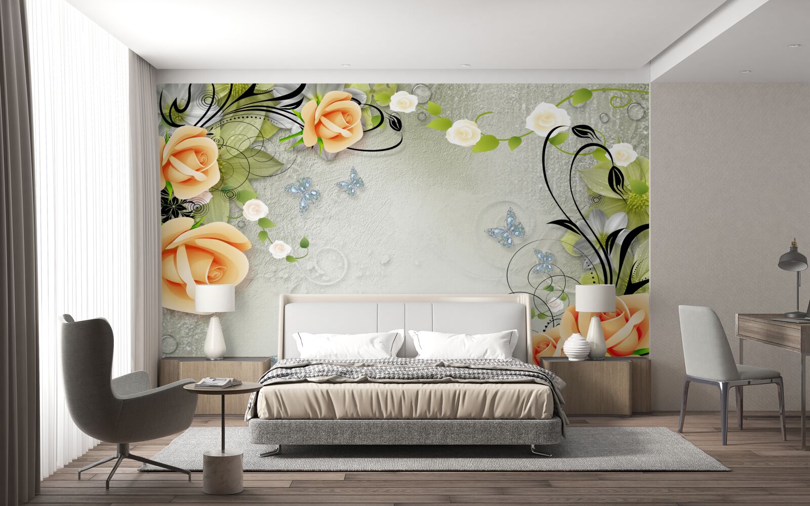 Fototapeta motyle na gałęziach róży brzoskwiniowej